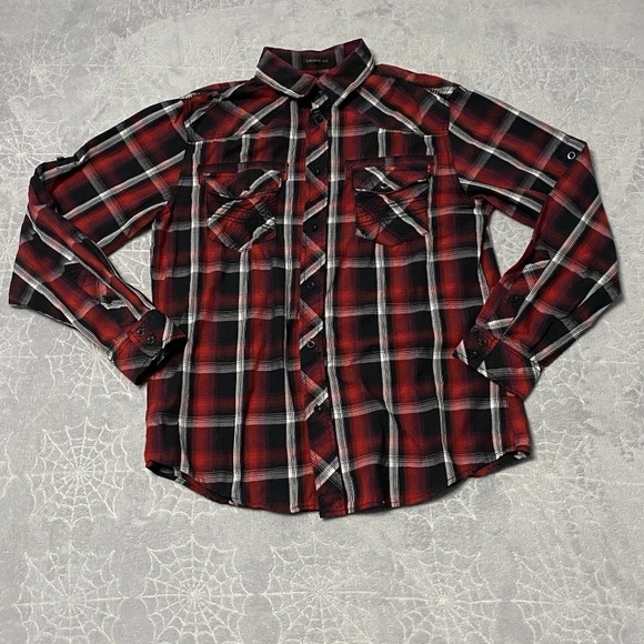 Helix Shirt Mens M Red Black Plaid Long Sleeve Button Up Outdoor Western Rodeo - Picture 1 of 7
